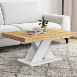 IDMarket Table basse avec plateau bois et pied en X blanc* Tables Basses