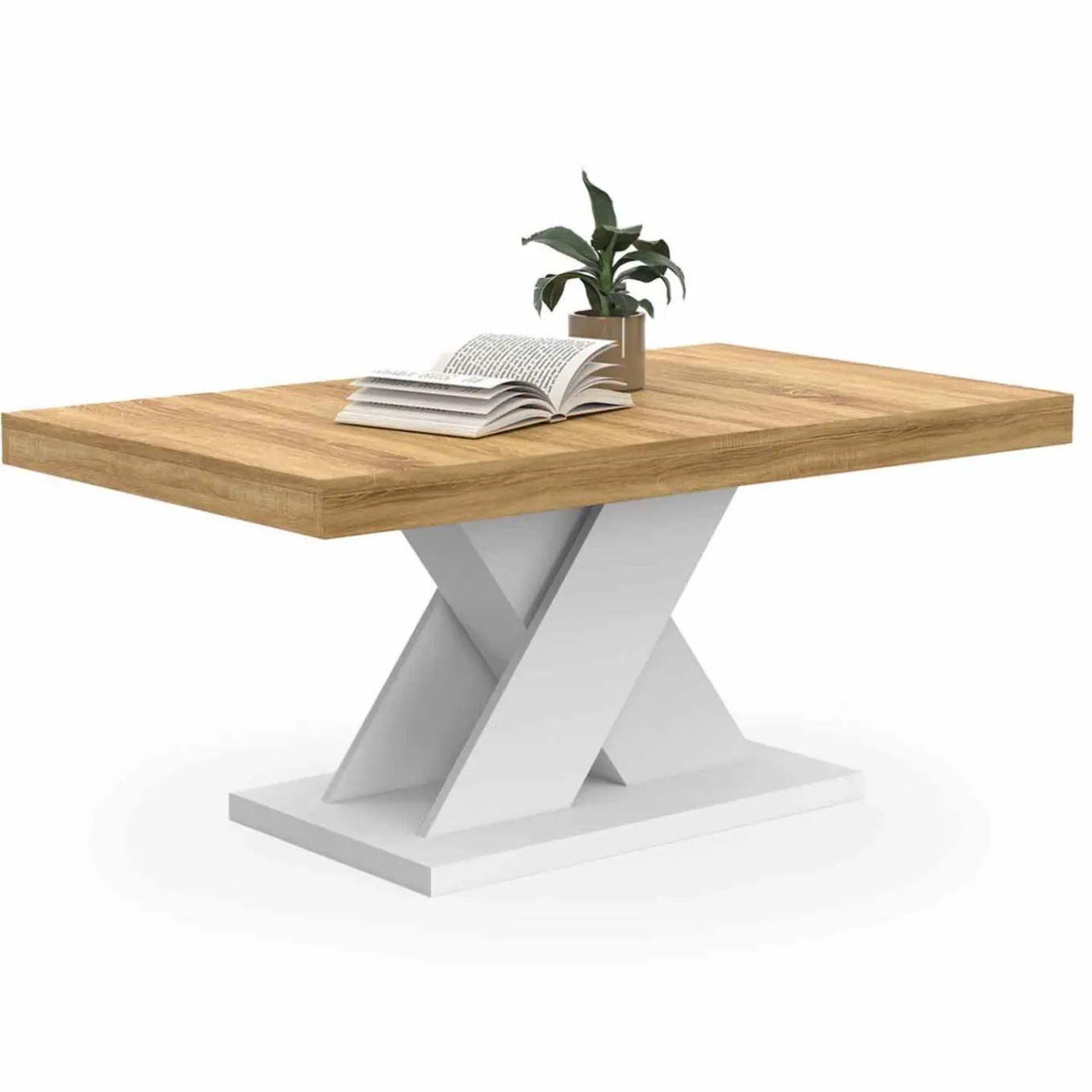 IDMarket Table basse avec plateau bois et pied en X blanc* Tables Basses