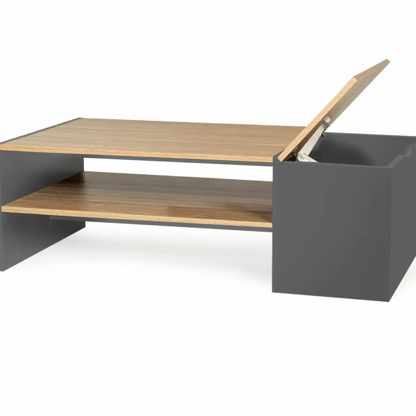 IDMarket Table basse avec rangement bar 110 cm bois imitation hêtre et gris* Collection Design|Collection Moderne