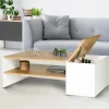 IDMarket Table basse avec rangement bar 110 cm bois imitation hêtre et blanc* Meubles Bas|Meubles Blancs