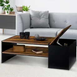 IDMarket Table basse bar avec coffre bois foncé et noir* Collection Design|Collection Moderne