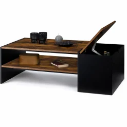 IDMarket Table basse bar avec coffre bois foncé et noir* Collection Design|Collection Moderne