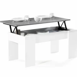IDMarket Table basse bois blanc plateau relevable effet béton* Meubles Blancs|Collection Design