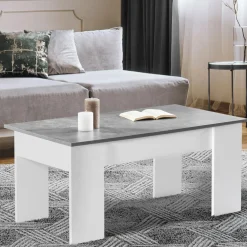 IDMarket Table basse bois blanc plateau relevable effet béton* Meubles Blancs|Collection Design