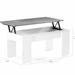 IDMarket Table basse bois blanc plateau relevable effet béton* Meubles Blancs|Collection Design