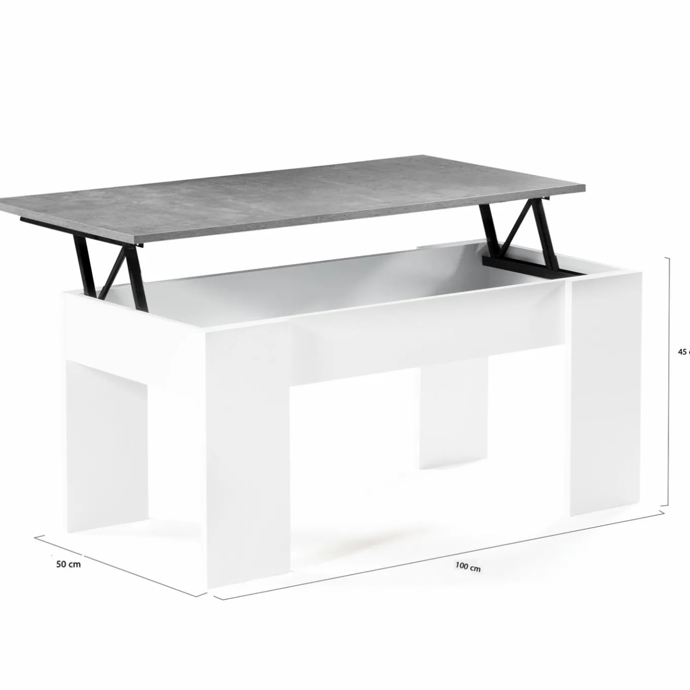IDMarket Table basse bois blanc plateau relevable effet béton* Meubles Blancs|Collection Design