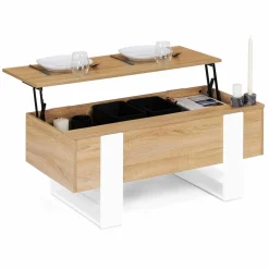 IDMarket Table basse bois et blanc avec plateau relevable* Collection Design|Collection Moderne