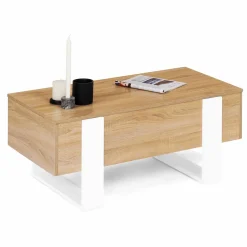 IDMarket Table basse bois et blanc avec plateau relevable* Collection Design|Collection Moderne
