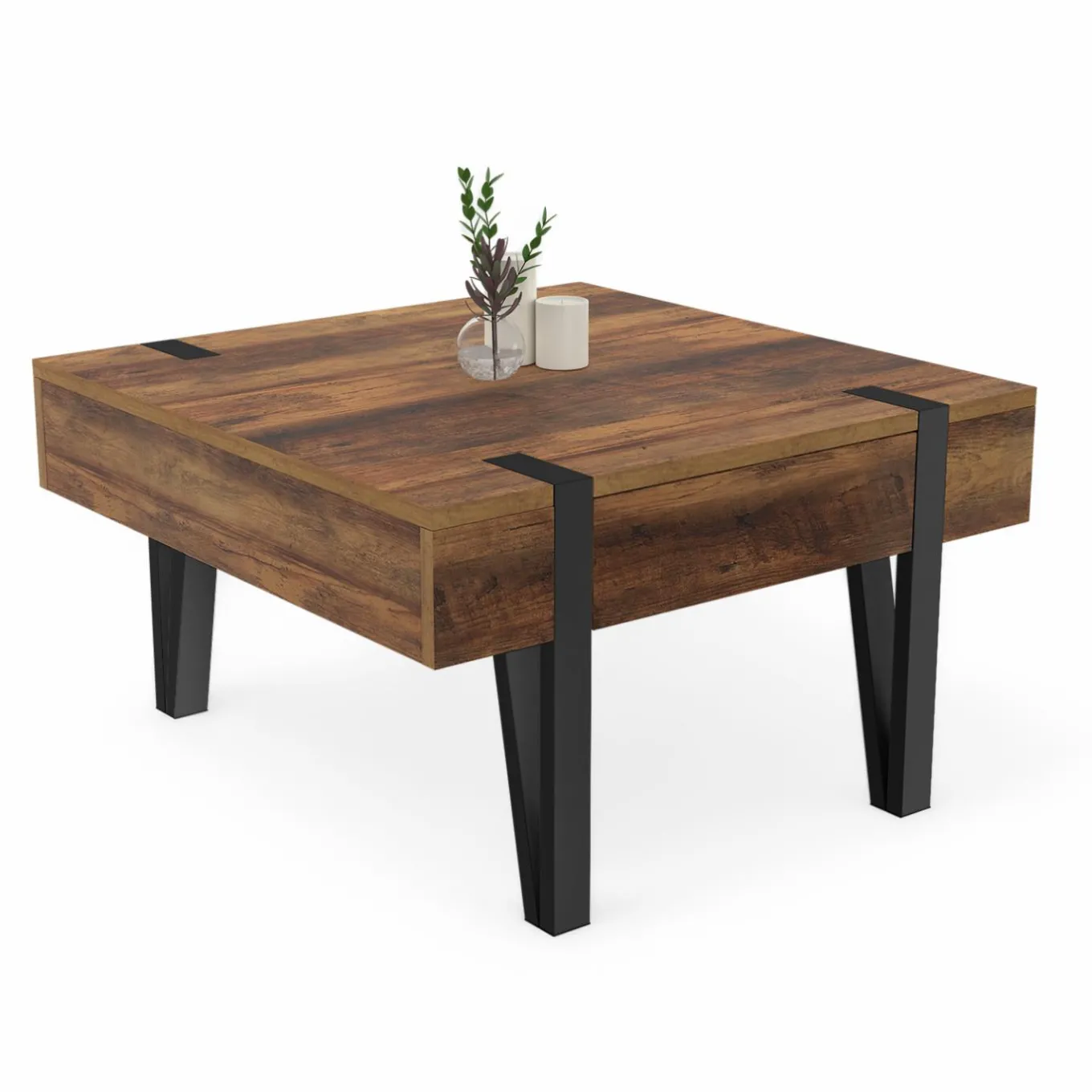 IDMarket Table basse carrée 1 tiroir et pied épingle* Meubles En Bois|Tables Basses