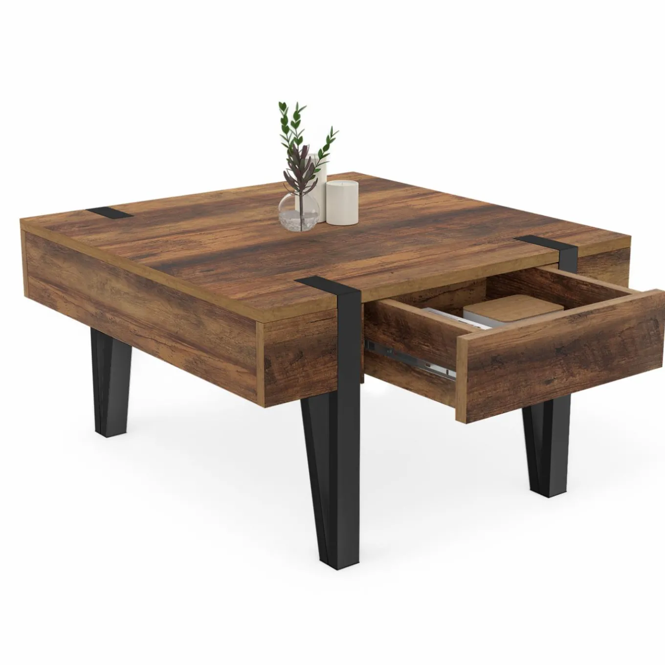 IDMarket Table basse carrée 1 tiroir et pied épingle* Meubles En Bois|Tables Basses