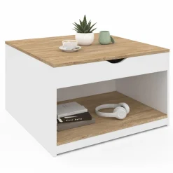 IDMarket Table basse carrée blanche avec plateau relevable et coffre bois* Petits Meubles|Tables Basses