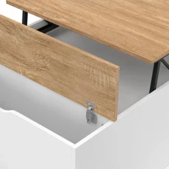 IDMarket Table basse carrée blanche avec plateau relevable et coffre bois* Petits Meubles|Tables Basses