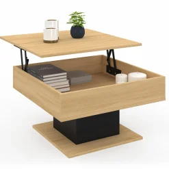 IDMarket Table basse carrée bois et noir avec plateau relevable* Collection Moderne|Meubles Bas