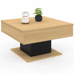IDMarket Table basse carrée bois et noir avec plateau relevable* Collection Moderne|Meubles Bas