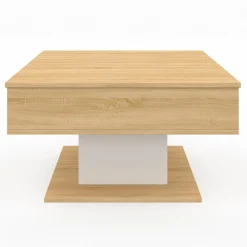IDMarket Table basse carrée bois et blanc avec plateau relevable* Collection Moderne|Meubles Blancs