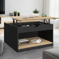 IDMarket Table basse carrée noire avec plateau relevable et coffre bois* Petits Meubles|Tables Basses