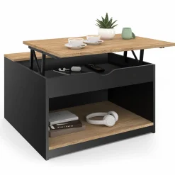 IDMarket Table basse carrée noire avec plateau relevable et coffre bois* Petits Meubles|Tables Basses