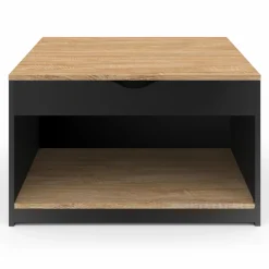 IDMarket Table basse carrée noire avec plateau relevable et coffre bois* Petits Meubles|Tables Basses