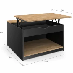 IDMarket Table basse carrée noire avec plateau relevable et coffre bois* Petits Meubles|Tables Basses