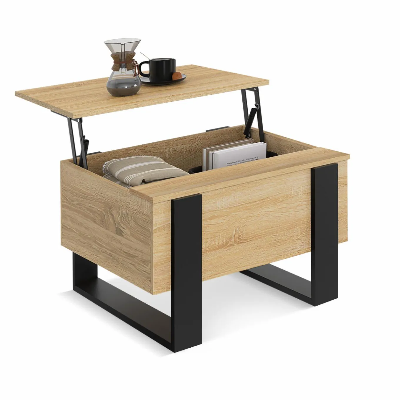 IDMarket Table basse carrée plateau relevable bois et noir* Salon Complet|Tables Basses