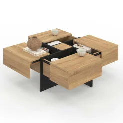 IDMarket Table basse carrée tiroirs bois noir* Collection Moderne|Salon Complet