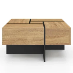 IDMarket Table basse carrée tiroirs bois noir* Collection Moderne|Salon Complet