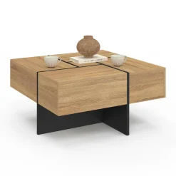 IDMarket Table basse carrée tiroirs bois noir* Collection Moderne|Salon Complet