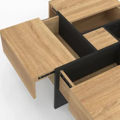 IDMarket Table basse carrée tiroirs bois noir* Collection Moderne|Salon Complet