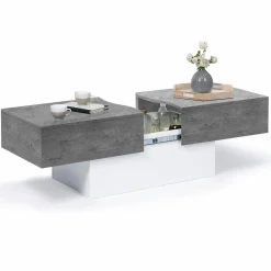 IDMarket Table basse coulissante en bois blanc et plateau effet béton* Collection Contemporaine|Tables Basses