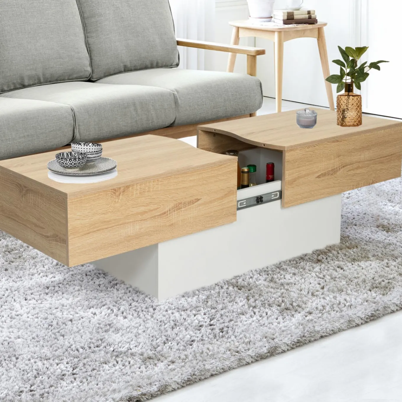 IDMarket Table basse design avec rangement mini bar intégré* Collection Contemporaine|Salon Complet