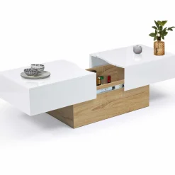 IDMarket Table basse design blanche avec rangement mini bar intégré* Collection Design|Collection Contemporaine