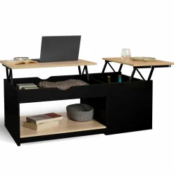 IDMarket Table basse double plateau relevable noir et bois* Collection Design|Collection Moderne