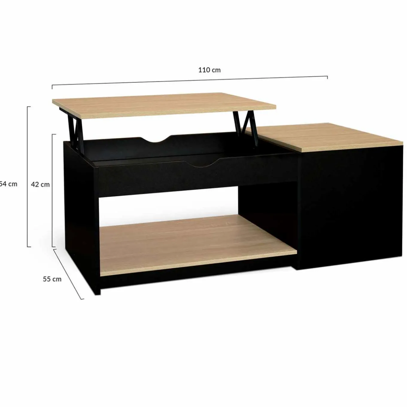 IDMarket Table basse double plateau relevable noir et bois* Collection Design|Collection Moderne