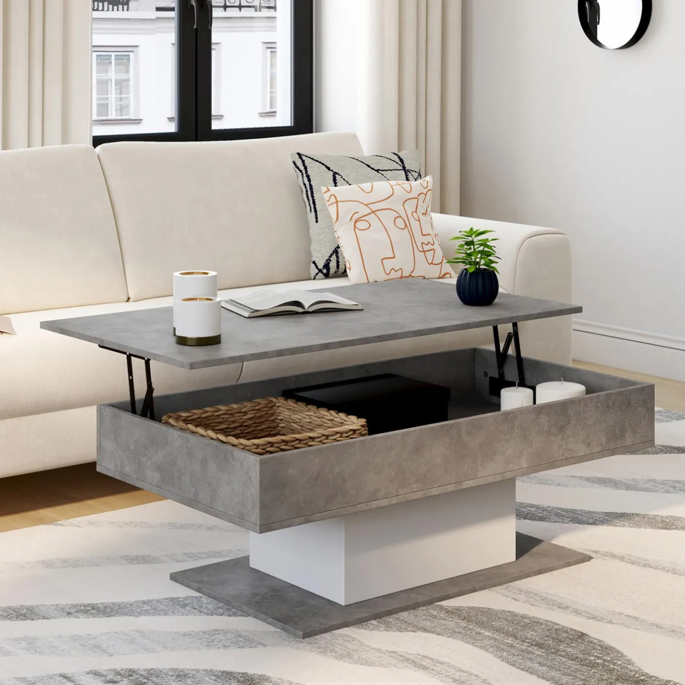 IDMarket Table basse effet béton et blanc* Collection Moderne|Tables Basses