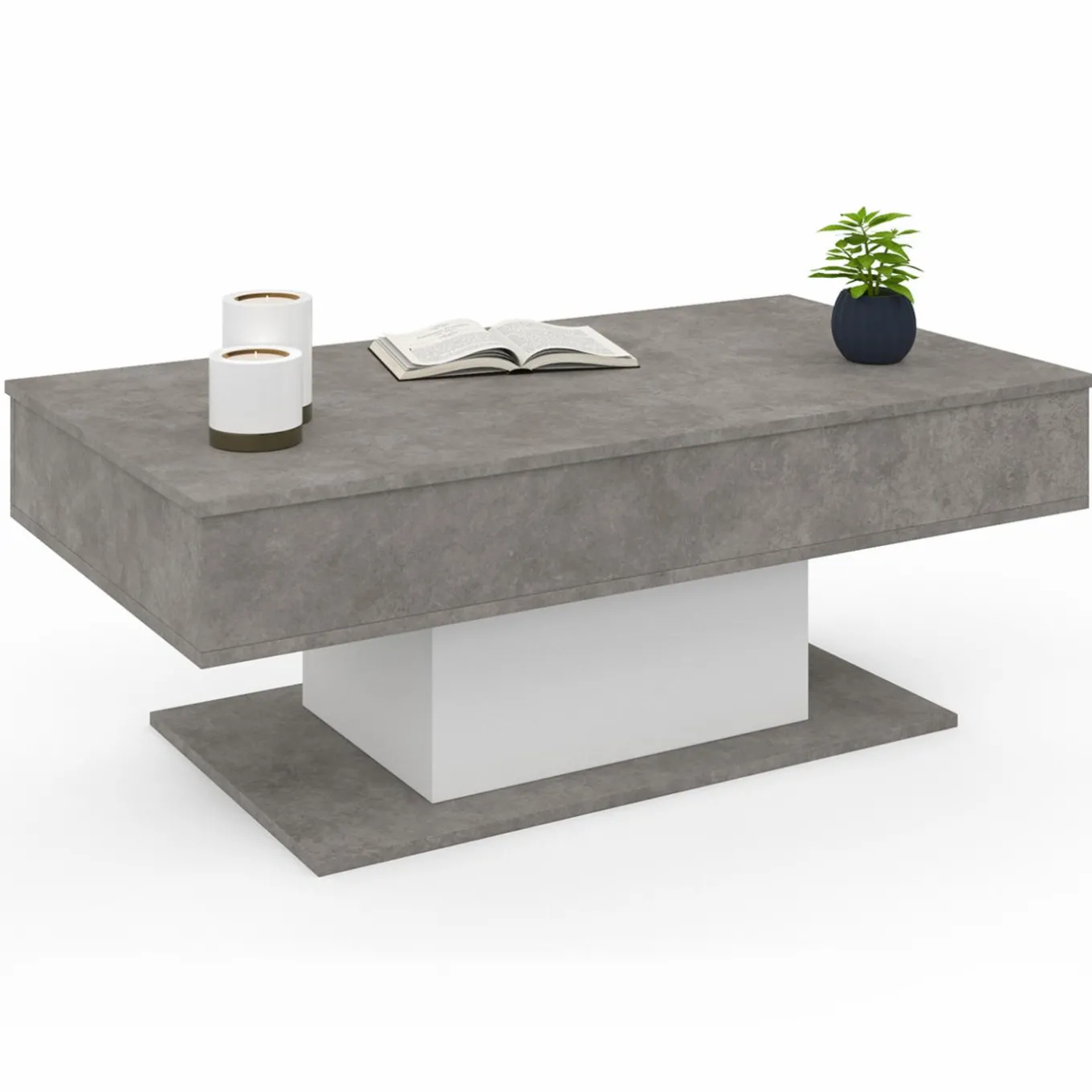 IDMarket Table basse effet béton et blanc* Collection Moderne|Tables Basses