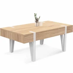 IDMarket Table basse en bois pied épingle blanc avec 1 tiroir* Salon Complet|Tables Basses