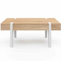 IDMarket Table basse en bois pied épingle blanc avec 1 tiroir* Salon Complet|Tables Basses