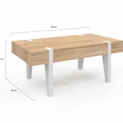 IDMarket Table basse en bois pied épingle blanc avec 1 tiroir* Salon Complet|Tables Basses