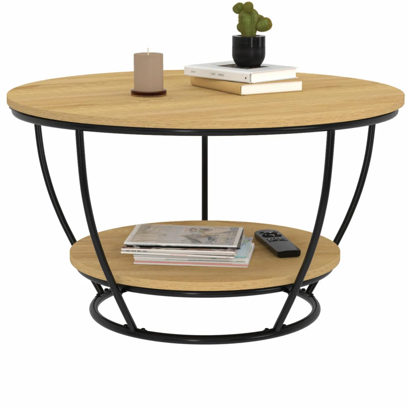 IDMarket Table basse filaire ronde double plateau* Collection Industrielle|Salon Complet
