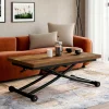 IDMarket Table basse industrielle relevable bois foncé et noir* Tables Basses|Salon Complet