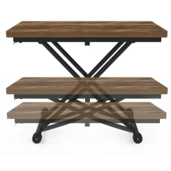 IDMarket Table basse industrielle relevable bois foncé et noir* Tables Basses|Salon Complet