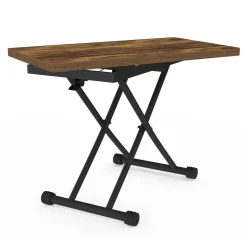 IDMarket Table basse industrielle relevable bois foncé et noir* Tables Basses|Salon Complet