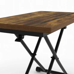 IDMarket Table basse industrielle relevable bois foncé et noir* Tables Basses|Salon Complet