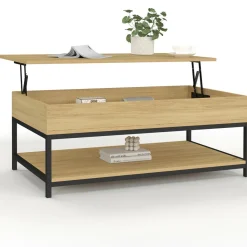 IDMarket Table basse industrielle plateau relevable avec étagère* Meubles Bas|Meubles En Bois