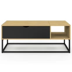 IDMarket Table basse industrielle avec rangement et plateau relevable noir* Meubles Bas|Meubles En Bois