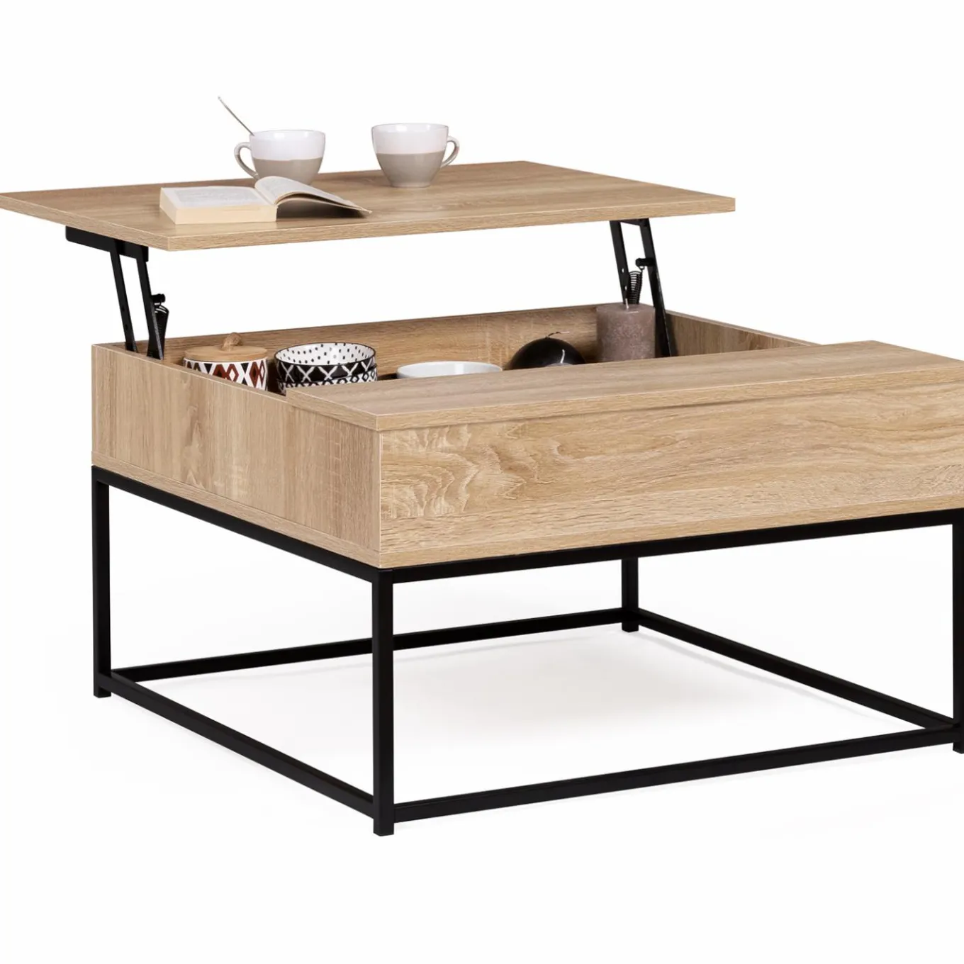 IDMarket Table basse industrielle carrée avec plateau relevable* Collection Industrielle|Salon Complet