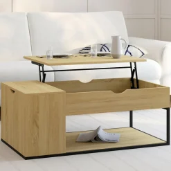 IDMarket Table basse industrielle plateau relevable avec coffre* Meubles En Bois|Collection Industrielle