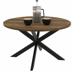 IDMarket Table basse industrielle ronde 70 cm pied araignée noir bois foncé* Meubles Bas|Collection Vintage