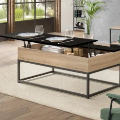 IDMarket Table basse industrielle avec plateau relevable noir* Collection Industrielle|Salon Complet