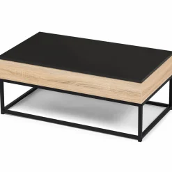 IDMarket Table basse industrielle avec plateau relevable noir* Collection Industrielle|Salon Complet